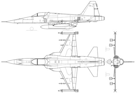 Northrop F-5E Tiger II Blueprint - Download free blueprint for 3D modeling