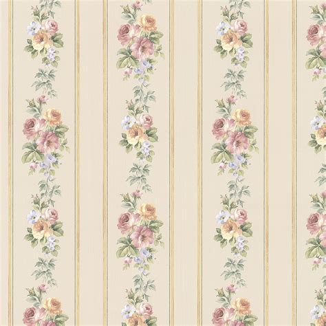 Norwall Wallcoverings Small Rose Stripe Beige, Pink And Light Blue Wallpaper Sample Swatch Only ...