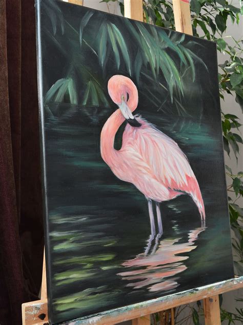 Flamingo Painting Pink Canvas Diy Palm Decorflamingo Home | Etsy ...