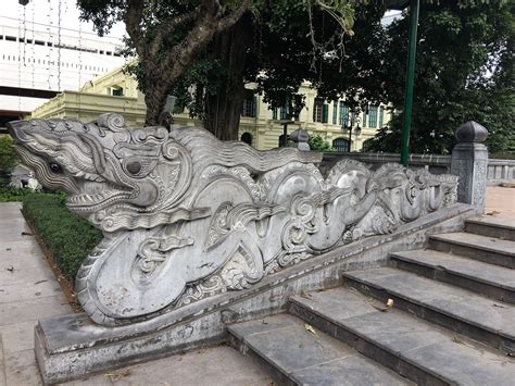 Dragon statue on the stairs of King Lý Thái Tổ 's monument in Hanoi ...