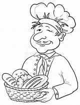 Panettiere Con Il Cestino Del Pane Profilo Illustrazione Vettoriale  sketch template