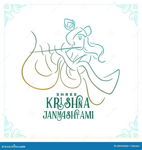 Lineart Style Shree Krishna Janmashtami Festival Card Design Stock Vector - Illustration of ...