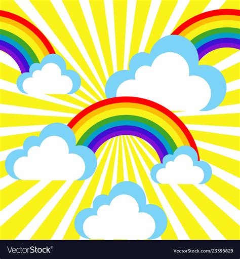 Cartoon sky with rainbows and clouds Royalty Free Vector