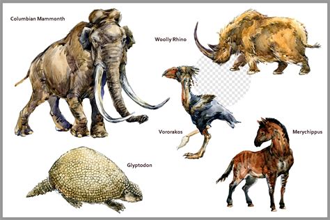 Ice Age Megafauna PNG By Elena Faenkova | TheHungryJPEG