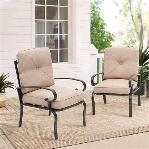 SUNCROWN Patio Furniture Outdoor Dining Chair Black Wrought Iron Bistro Sets with Brown Cushions ...