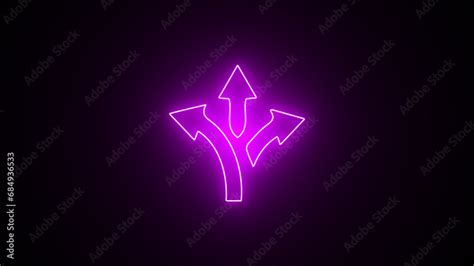 neon all direction arrow icon. glowing way direction arrow sign. three arrow, way sign, road ...