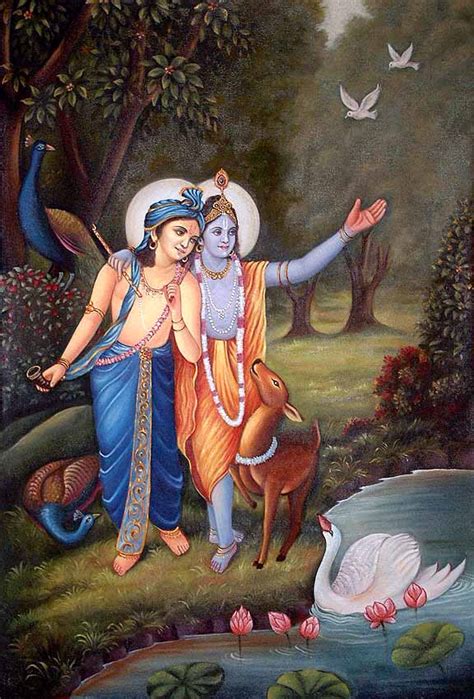 Krishna and Balarama Oil Painting on Canvas | Exotic India Art