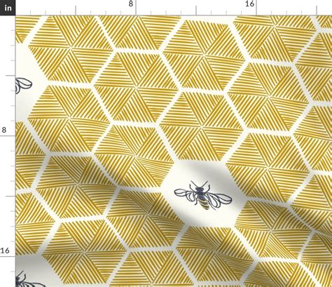 Stitched Bees & Honeycomb - Gold - Large Fabric | Spoonflower