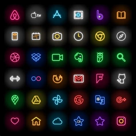 100 App Icons in Neon Lights Theme. Ios14 App Icons Black for - Etsy | App icon, Light app ...