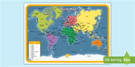 Editable World Map with Country Names | Global Geography