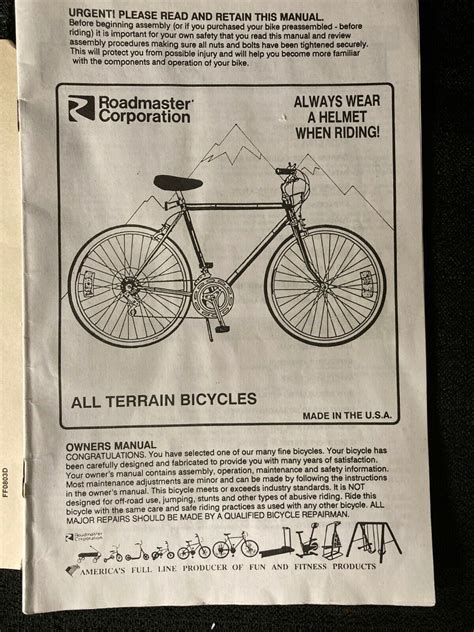 Roadmaster Bike Owners Manual for ALL TERRAIN BICYCLES 1993 | eBay