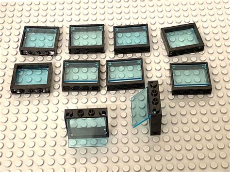 Lego 10 Black Window 1x4x3 Frame With Trans-light Blue Glass Opening | eBay