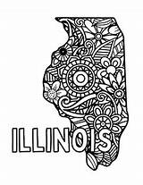 ILLINOIS Coloring Pages State Name / Shape & Floral Mandala By Fresh  sketch template