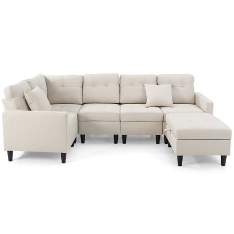 L-shaped Sectional Corner Sofa Set with Storage Ottoman - Costway