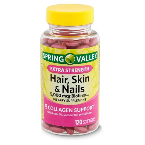 Spring Valley Extra Strength Biotin Hair, Skin & Nails Dietary Supplement, 5,000 mcg, 120 count ...