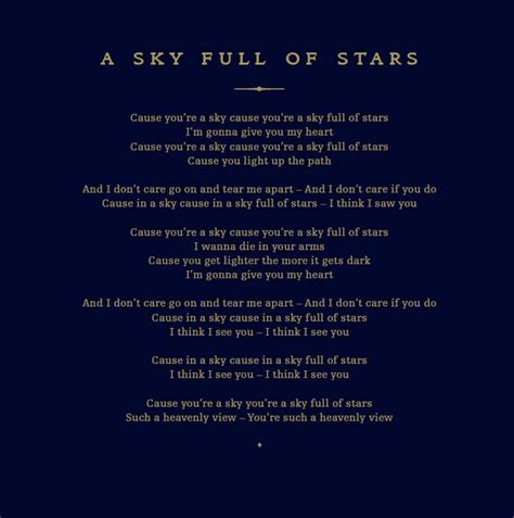 Coldplay Song Lyrics Sky Full Of Stars