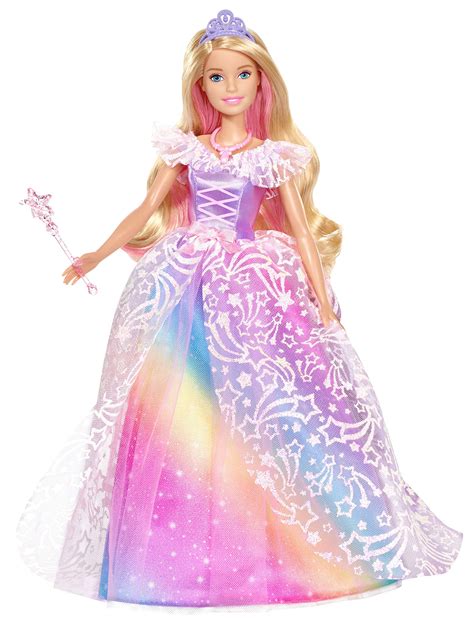 Buy Barbie Dreamtopia Royal Ball Princess Doll, Blonde Wearing Glittery Rainbow Ball Gown, Brush ...