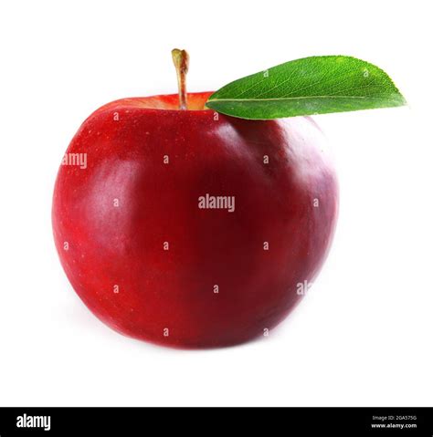 Red apple with leaf isolated on white Stock Photo - Alamy