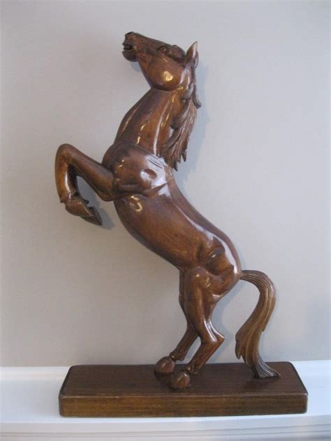 VINTAGE BUCKING BRONCO HORSE FOLK ART WOOD CARVED LARGE 22" TALL ...