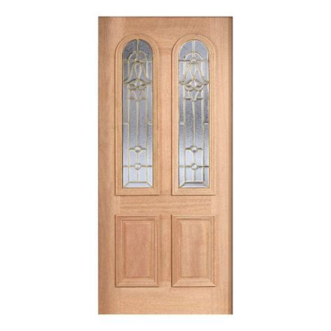 Main Door 36 in. x 80 in. Mahogany Type Unfinished Beveled Brass Twin Arch Glass Solid Wood ...