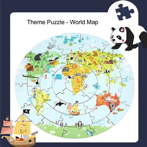 36PCS Wooden puzzle cartoon world map kids learning toys baby puzzle early education toys ...