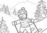 Snowman downhill skiing – coloring Page sketch template