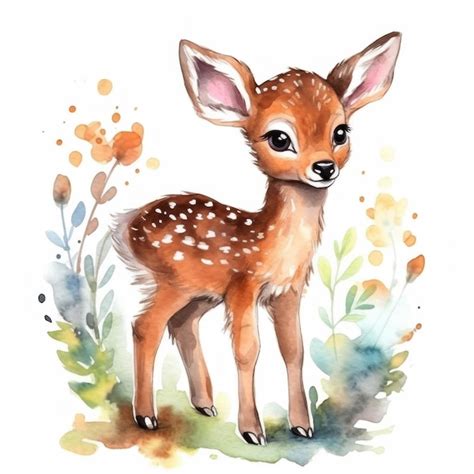 Premium AI Image | Watercolor cute baby deer Illustration AI GenerativexA