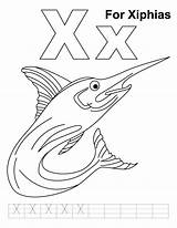 X For Xiphias coloring Page With Handwriting Practice  Download Free sketch template