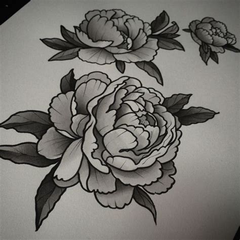 Black And White Peony Flowers Tattoo Design | White flower tattoos ...