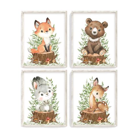 Watercolor Woodland Animals Nursery Set of 4 Unframed Prints - Etsy