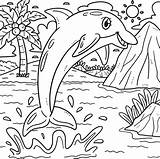 Summer Dolphin Jumping Out Of Water Coloring Page 19943335 Vector Art  sketch template