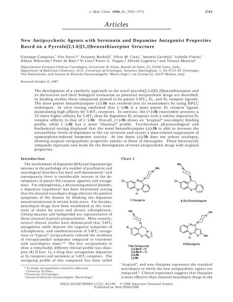 (PDF) New Antipsychotic Agents with Serotonin and Dopamine Antagonist Properties Based on a ...