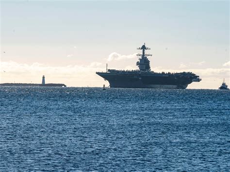 USS Gerald R. Ford (CVN 78) arrives in Halifax Harbour for its first-ever port visit, Oct. 28 ...