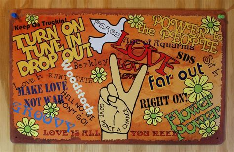 Peace Flower Power Woodstock Hippie Love Tin Metal Sign Music Vtg 60's ...