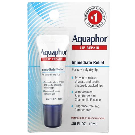 Aquaphor, Lip Repair, Immediate Relief, Fragrance Free, 0.35 fl oz (10 ml) - iHerb