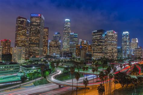 Downtown Los Angeles Skyline Night Cityscape Photo Poster | Etsy