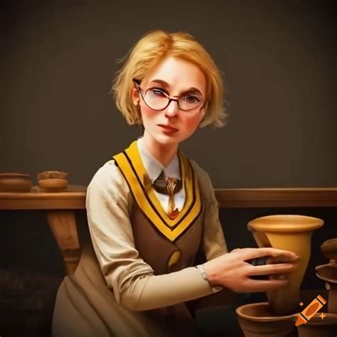 Image of a hufflepuff woman doing pottery on Craiyon