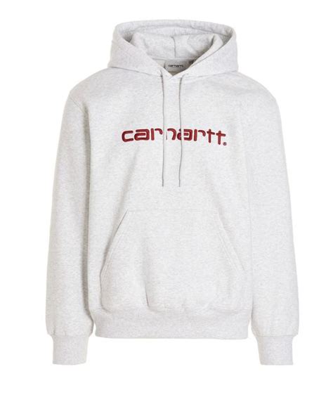 Carhartt Cotton Logo Hoodie in Gray (White) for Men | Lyst