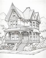 Victorian House Coloring Pages For Kids  Premium AI Generated Image sketch template