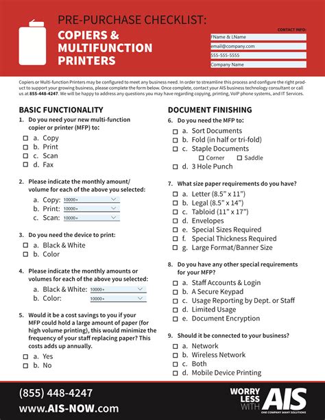 Pre-Purchase Checklist: Copiers and Multi-function Printers