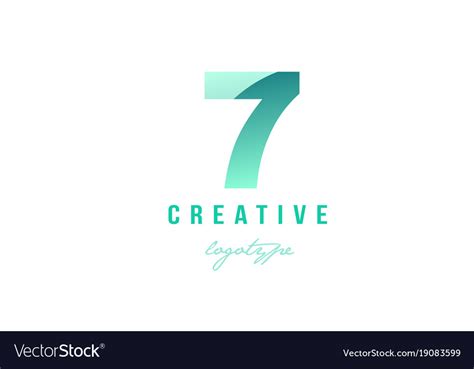 7 seven green pastel gradient number numeral Vector Image