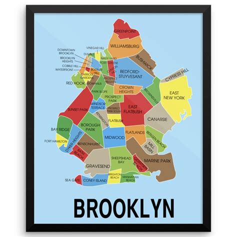 Brooklyn Map Wall Art Print, Brooklyn City Neighborhood Map, Brooklyn ...