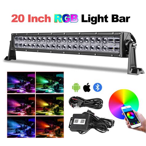 RGB LED Light Bar 20 Inch Teochew LED 5D Color Changing CREE LED Bar Bluetooth Control Chasing ...