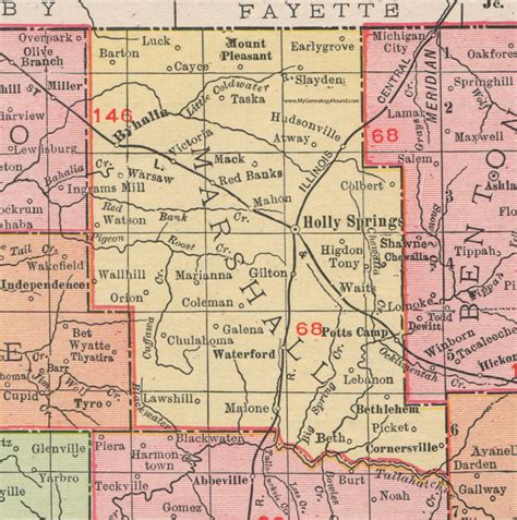 Marshall County, Mississippi, 1911, Map, Rand McNally, Holly Springs, Potts Camp, Byhalia