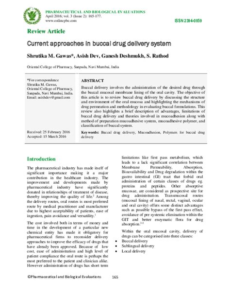 (PDF) Current approaches in buccal drug delivery system ...