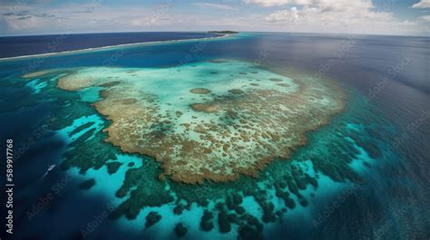 An aerial perspective of a pristine coral atoll created with generative AI Stock Illustration ...