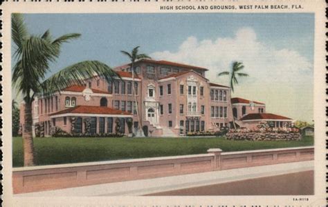 High School and Grounds, West Palm Beach, Fla Florida Curt Teich Postcard