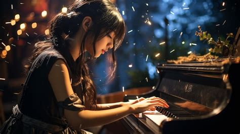 Premium AI Image | girl playing piano High definition photography creative background wallpaper