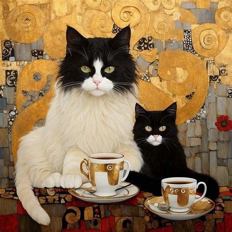 Vintage Coffee Tea Cat Art Print Free Stock Photo - Public Domain Pictures
