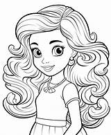 Premium Vector  Black hair coloring Book Page For Girls Age 6 Cartoon sketch template